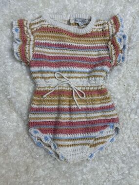 Bebe Organic Crochet Striped Little onesie Size 9M Organic Cotton